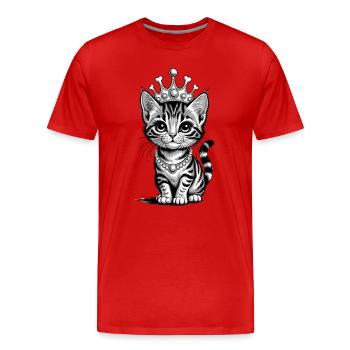 Kleine Katzenkönigin Mit Krone Und Perlen - Männer Premium Bio T-Shirt - Rot - Vorne - Damien (186cm)