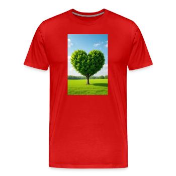 Herzbaum auf Sonnenbeschienener Wiese - Männer Premium Bio T-Shirt - Rot - Vorne - Damien (186cm)