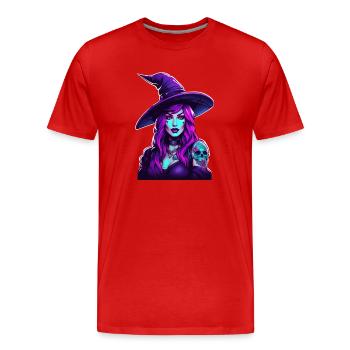 Neonhexe Hexenportraet in Lila - Männer Premium Bio T-Shirt - Rot - Vorne - Damien (186cm)