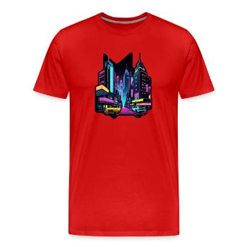 Cyberpunk City dystopique - T-shirt bio Premium Homme - rouge - Devant - Damien (186cm)