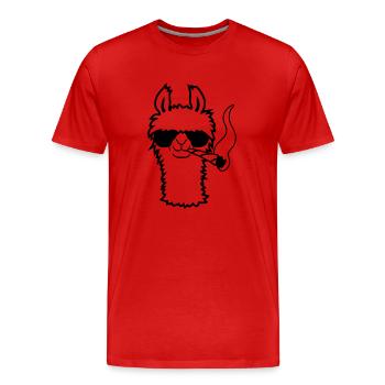Lama Mit Joint - Männer Premium Bio T-Shirt - Rot - Vorne - Damien (186cm)