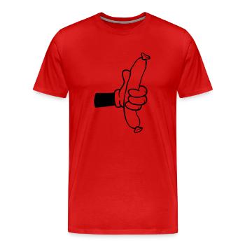 Wurst Comic Hand BBQ - Männer Premium Bio T-Shirt - Rot - Vorne - Damien (186cm)