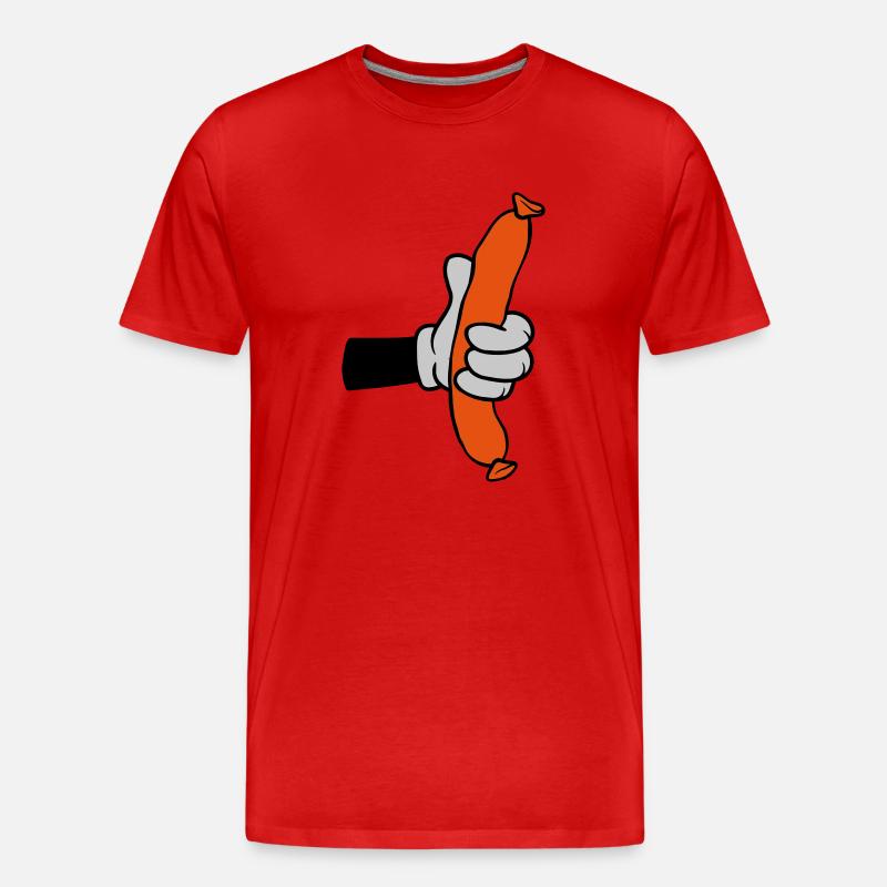 Comic Hand hält Wurst - Männer Premium Bio T-Shirt - Rot