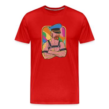 Bärtige Männer in Leder Bärtige Männer in Leder Zi - Männer Premium Bio T-Shirt - Rot - Vorne - Damien (186cm)
