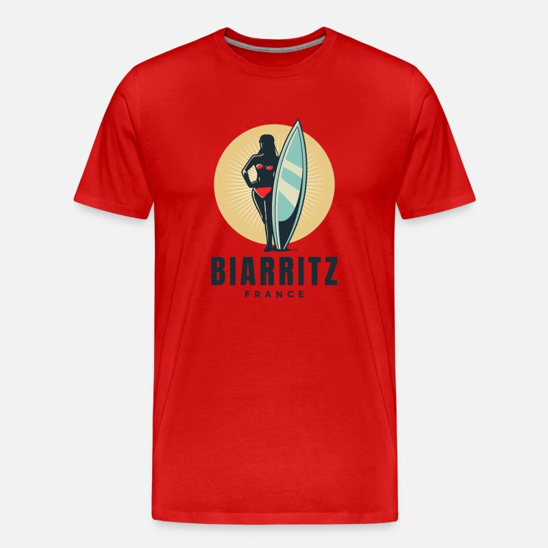Biarritz Frankreich Retro Surfer Mädchen - Männer Premium Bio T-Shirt - Rot
