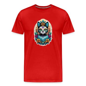 Katze Mexiko - Dia de los Muertos - Männer Premium Bio T-Shirt - Rot - Vorne - Damien (186cm)