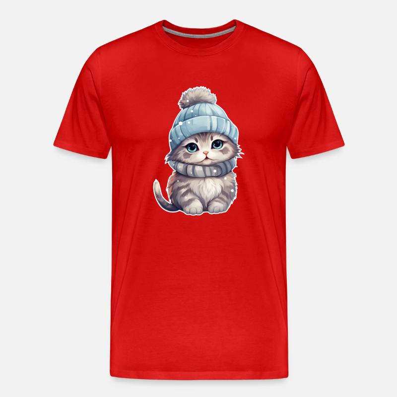 Winter Katze - Männer Premium Bio T-Shirt - Rot
