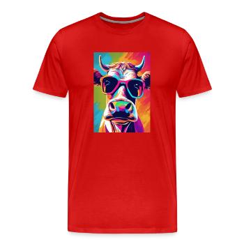 Vache à lunettes - T-shirt bio Premium Homme - rouge - Devant - Damien (186cm)