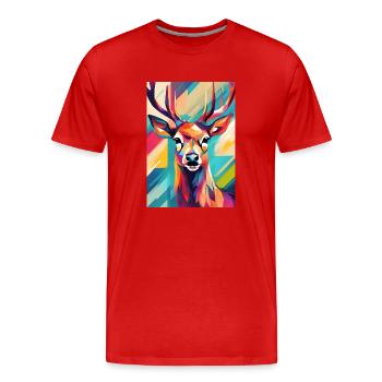 Tête de cerf colorée - T-shirt bio Premium Homme - rouge - Devant - Damien (186cm)