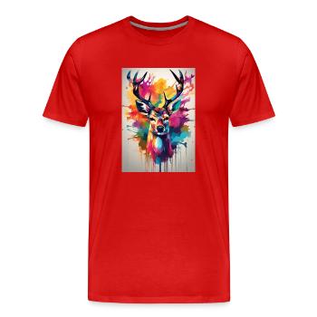 Tête de cerf colorée - T-shirt bio Premium Homme - rouge - Devant - Damien (186cm)