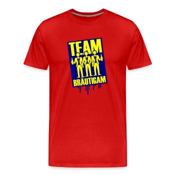 Team Bräutigam Polterhochzeit - Männer Premium Bio T-Shirt - Rot - Vorne - Damien (186cm)