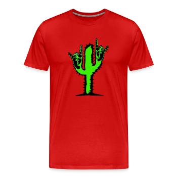 Cactus plante Heavy Metal Hard Rock Fun Geste de la main - T-shirt bio Premium Homme - rouge - Devant - Damien (186cm)