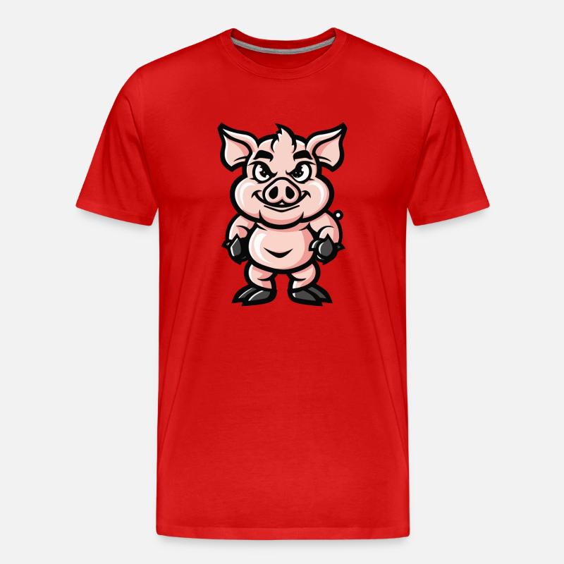 Schwein Comic - Männer Premium Bio T-Shirt - Rot