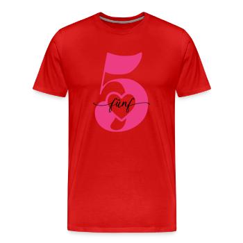 Ziffer Fünf 5 mit Herz - Männer Premium Bio T-Shirt - Rot - Vorne - Damien (186cm)