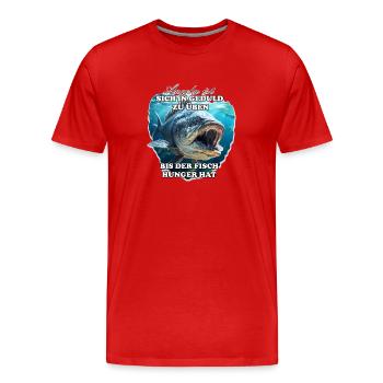 Geduld ist eine Tugend, Angeln auch - Männer Premium Bio T-Shirt - Rot - Vorne - Damien (186cm)