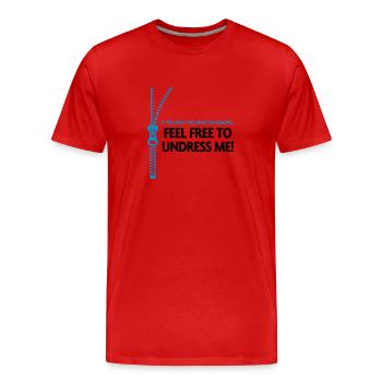 Dir gefällt meine Kleidung nicht? Zieh mich aus! - Männer Premium Bio T-Shirt - Rot - Vorne - Damien (186cm)