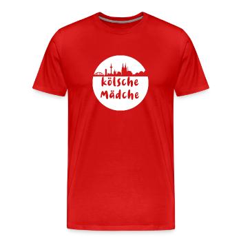 Köln, skyline,scherenschnitt,weiss,kölsche mädche - Männer Premium Bio T-Shirt - Rot - Vorne - Damien (186cm)