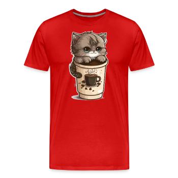 Caffeine Kitty - Men's Premium Organic T-Shirt - red - Front - Damien (186cm)