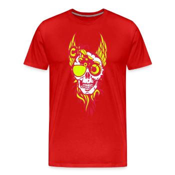 Tod Kopf Schädel Motorrad Flügel Flamme, Feuer, - Männer Premium Bio T-Shirt - Rot - Vorne - Damien (186cm)