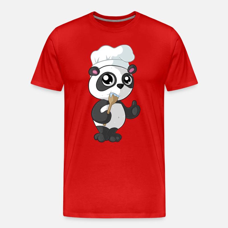 Kochender Comic Panda - Männer Premium Bio T-Shirt - Rot