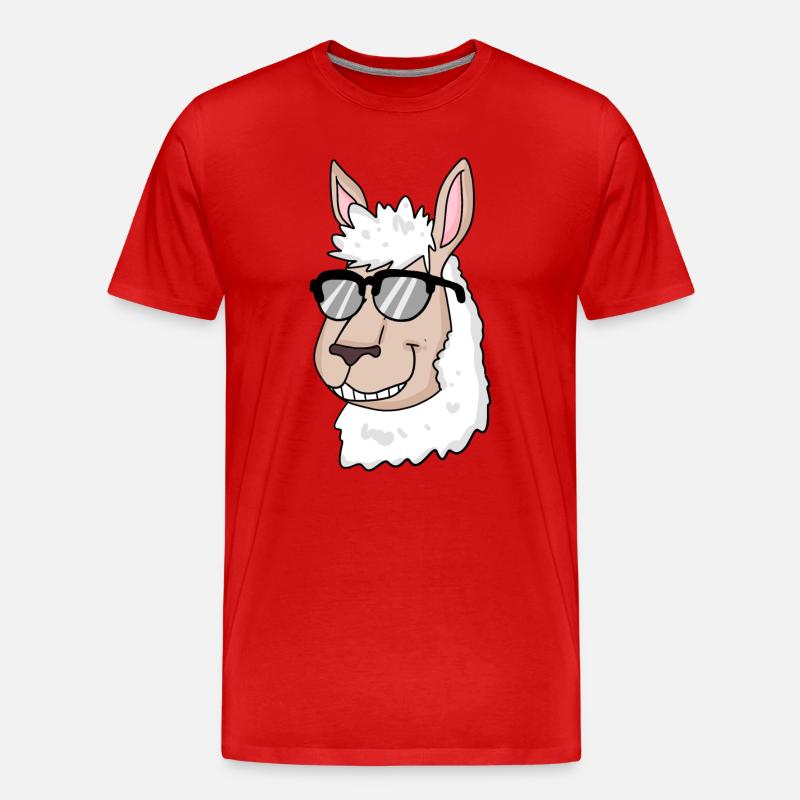 cooles Lama mit Sonnenbrille - Männer Premium Bio T-Shirt - Rot