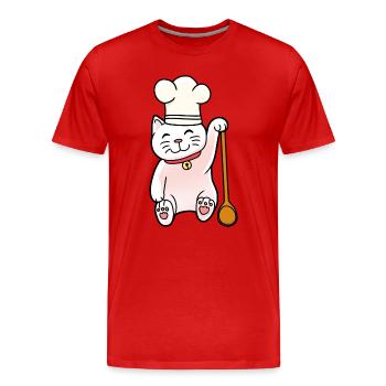 Cat Cuisinier Cuisinier Cuisinier Hôte - T-shirt bio Premium Homme - rouge - Devant - Damien (186cm)