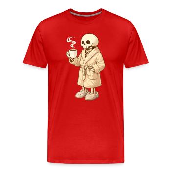 Squelette douillet en peignoir – temps de repos - T-shirt bio Premium Homme - rouge - Devant - Damien (186cm)