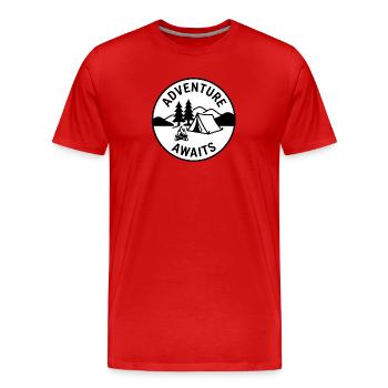 L’aventure attend l’emblème du camping - T-shirt bio Premium Homme - rouge - Devant - Damien (186cm)