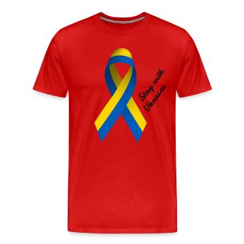Séjour avec l’Ukraine - Boucle de paix - T-shirt bio Premium Homme - rouge - Devant - Damien (186cm)