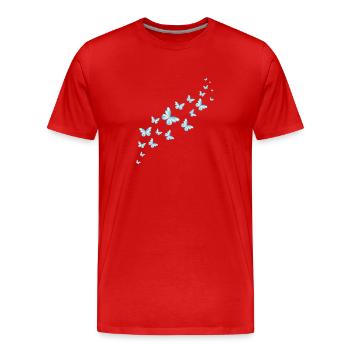 Blaue Schmetterlinge Schmetterling Schwarm Bunt - Männer Premium Bio T-Shirt - Rot - Vorne - Damien (186cm)
