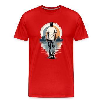Homme solitaire au coucher du soleil - T-shirt bio Premium Homme - rouge - Devant - Damien (186cm)