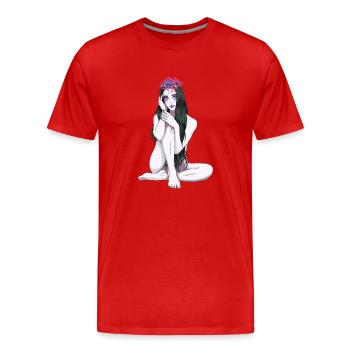 Pretty Naked Woman Flowers Spring Nature Girl - Men's Premium Organic T-Shirt - red - Front - Damien (186cm)