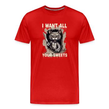Zombie Katze Halloween Horror Monster Here's Kitty - Männer Premium Bio T-Shirt - Rot - Vorne - Damien (186cm)