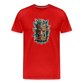 Tiki Beach - Polynesien Statue - Männer Premium Bio T-Shirt - Rot - Vorne - Damien (186cm)
