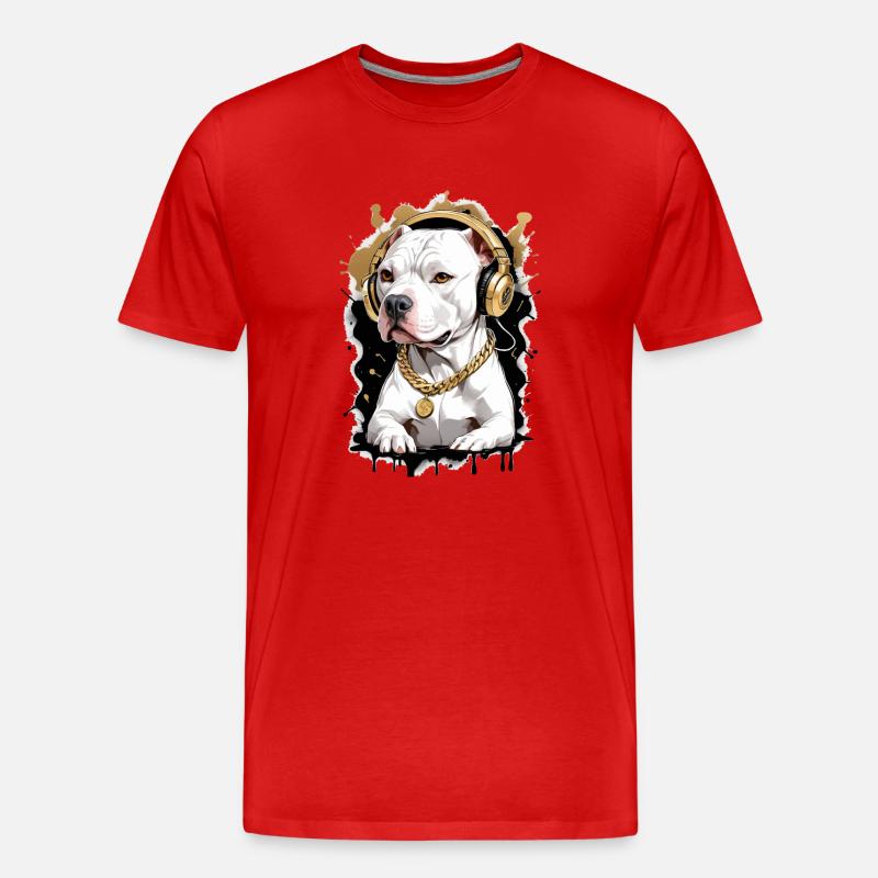 Chien bouledogue avec écouteurs - T-shirt bio Premium Homme - rouge