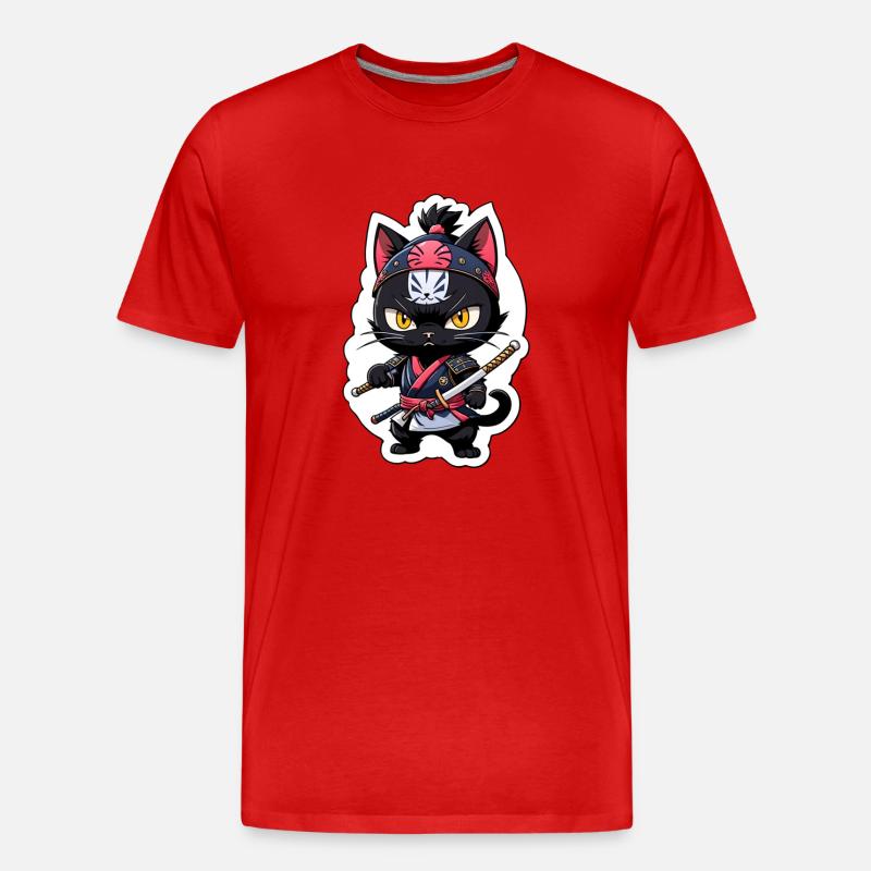 Ninja Katze - Samurai Kätzchen - Männer Premium Bio T-Shirt - Rot