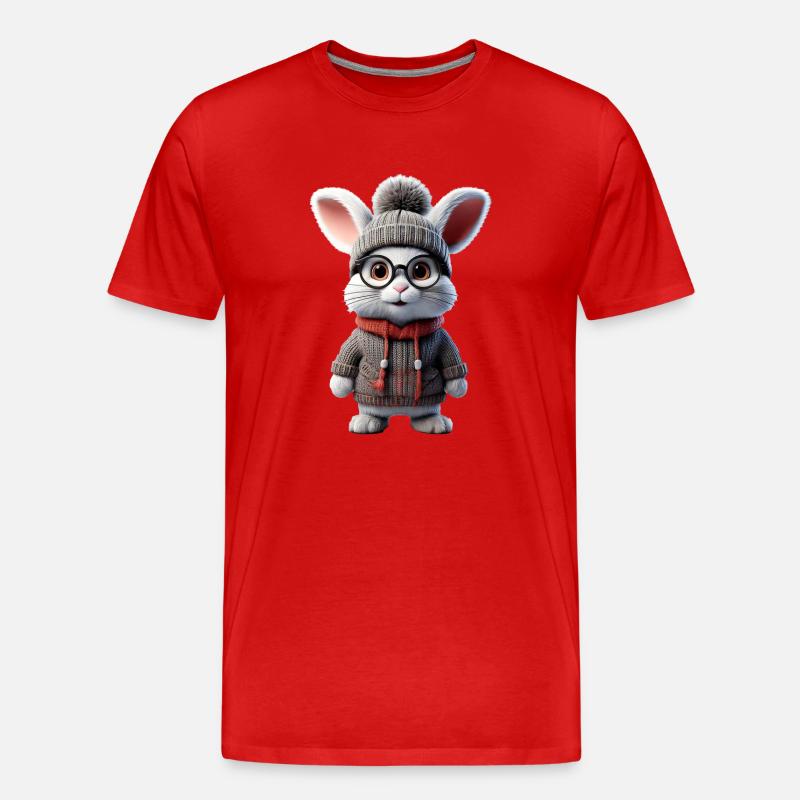 Süsses Kaninchen mit Strickpullover - Männer Premium Bio T-Shirt - Rot