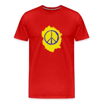 Solidarité Paix – Couleurs de l’Ukraine - T-shirt bio Premium Homme - rouge - Devant - Damien (186cm)