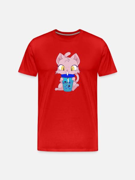 Cat with Fishbubble Tea - Men's Premium Organic T-Shirt - red