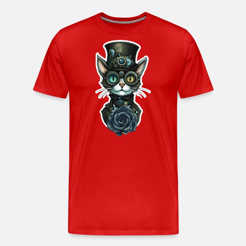 Steampunk Katze schwarze Rose Gothic - Männer Premium Bio T-Shirt - Rot