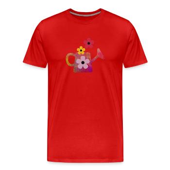 Rote Gießkanne mit Blumen - Männer Premium Bio T-Shirt - Rot - Vorne - Damien (186cm)