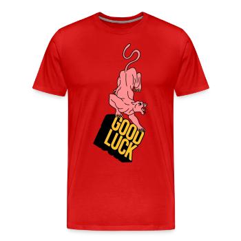GOOD LUCK | Retro | Vintage | Design - Männer Premium Bio T-Shirt - Rot - Vorne - Damien (186cm)