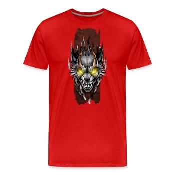 Lykanthropische Ausstrahlung: Werwolf mit leuchtenden Augen - Männer Premium Bio T-Shirt - Rot - Vorne - Damien (186cm)