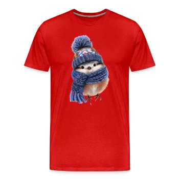 Wintervogel mit Schal - Männer Premium Bio T-Shirt - Rot - Vorne - Damien (186cm)