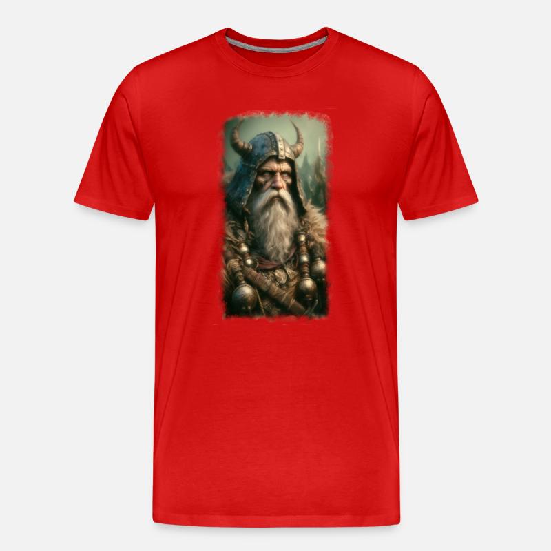 Mythischer Wikingerkrieger mit Hornhelm - Männer Premium Bio T-Shirt - Rot
