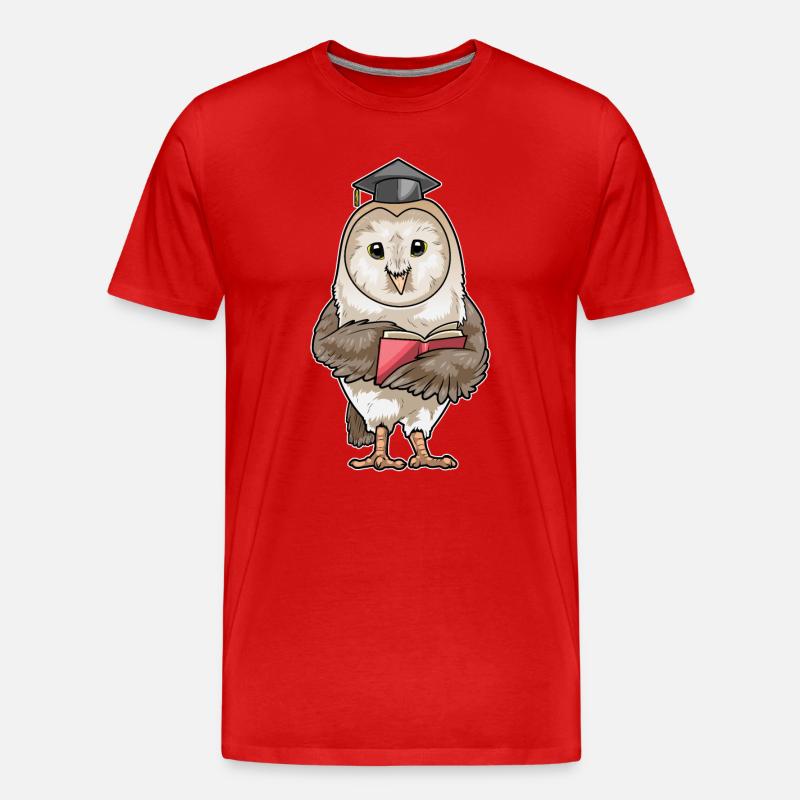 Eule Lehrer Buch - Männer Premium Bio T-Shirt - Rot