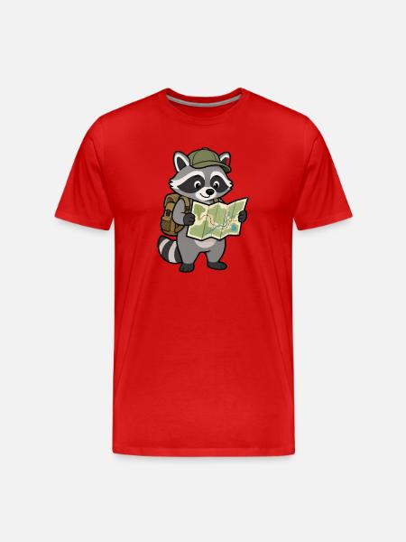 Wandernder Waschbär mit Karte - Männer Premium Bio T-Shirt - Rot