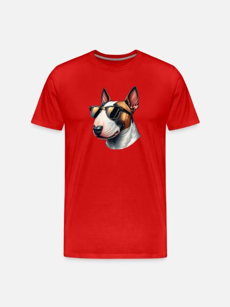 Bullterrier mit Sonnenbrille - Männer Premium Bio T-Shirt - Rot
