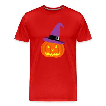 Halloween Kürbis und Hut - Männer Premium Bio T-Shirt - Rot - Vorne - Damien (186cm)
