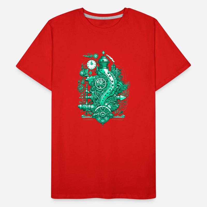 Steampunk steam engine with clockwork and technology Men's Premium Organic T-Shirt
